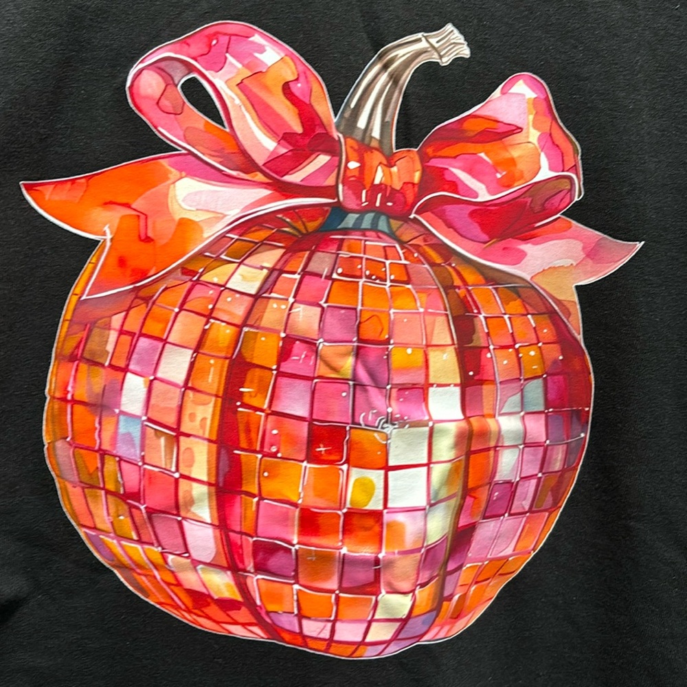 Fall Cute Disco Pumpkin Women Black T-shirt